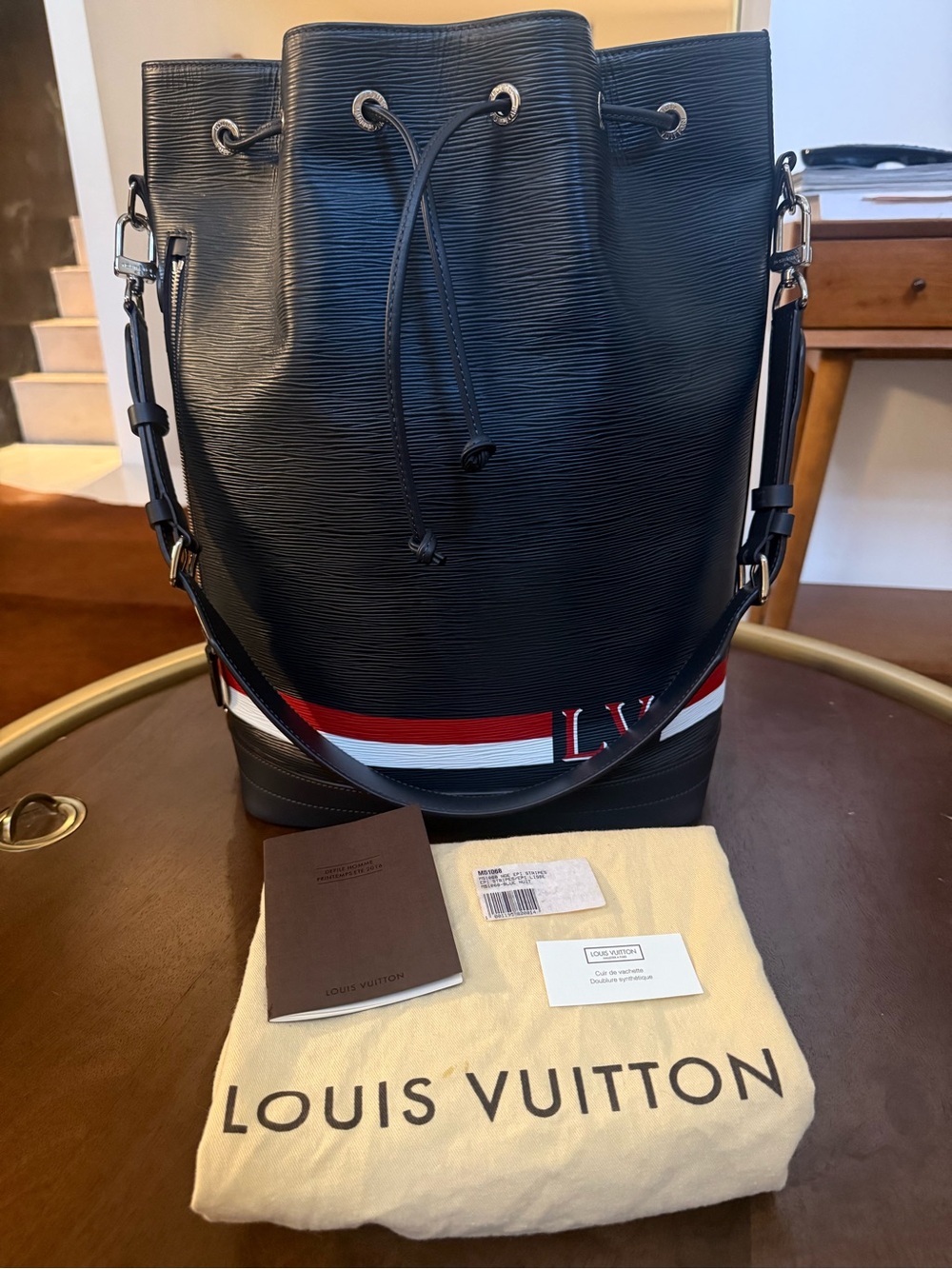 LOUIS VUITTON NOE EPI STRIPES BLUE NUIT BUCKET BAG SPRING-SUMMER 2016 RARE